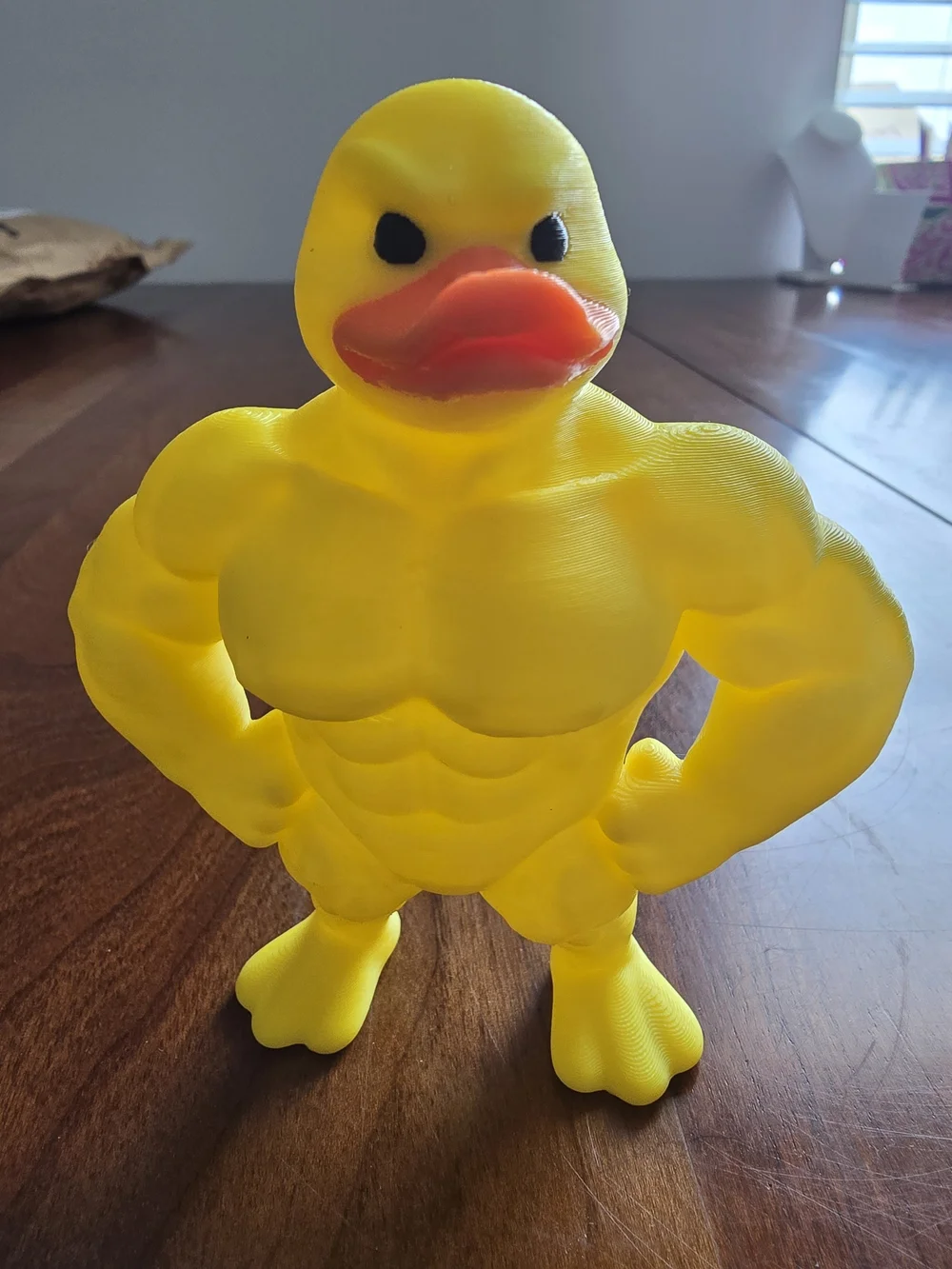 Flexing Muscular Duck 🦆 Desktop Sculpture - Yellow with Orange Beak